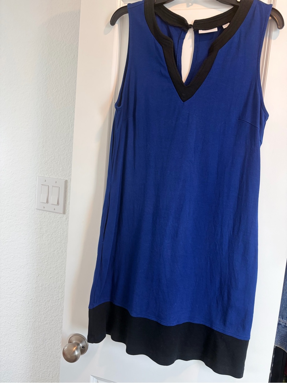 New York & Company Royal Blue and Black V-Neck Tunic Dress